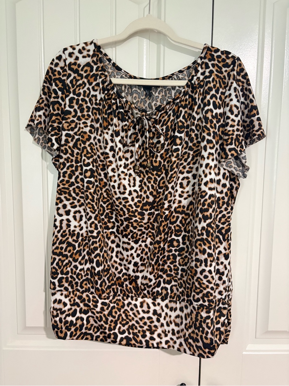 AB Studio Leopard Print Short Sleeve Top - Brown/Black/White